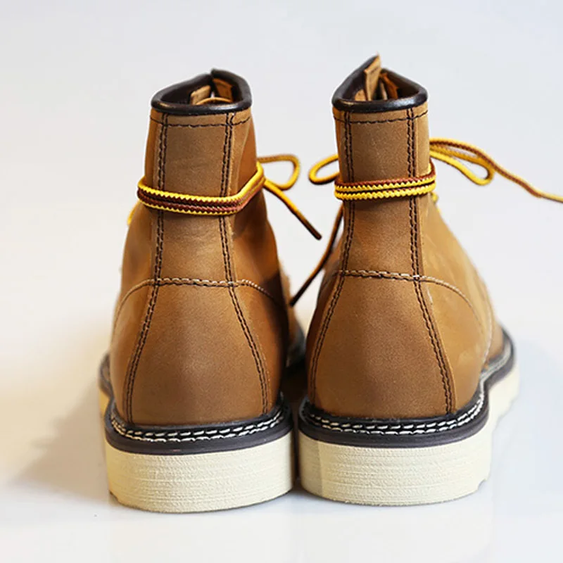 

Italy Natural Leather Retro Safety Shoes Men Handmade Quality Lace Up High Top Boots Couple Winter Working Ankle Boots