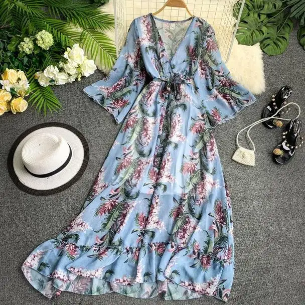 Женское длинное платье в пляжном стиле платье-трапеция с богемным принтом