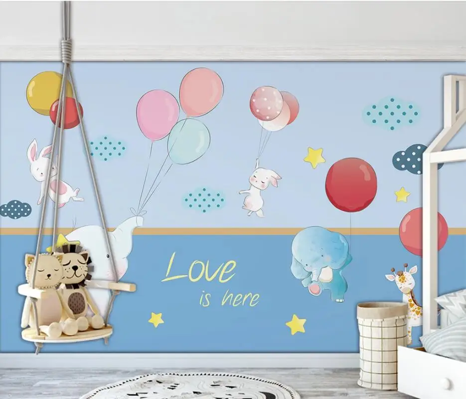 

AINYOOUSEM Flying balloon rabbit elephant giraffe background wall papier peint papel de parede wallpaper 3d wallpaper stickers