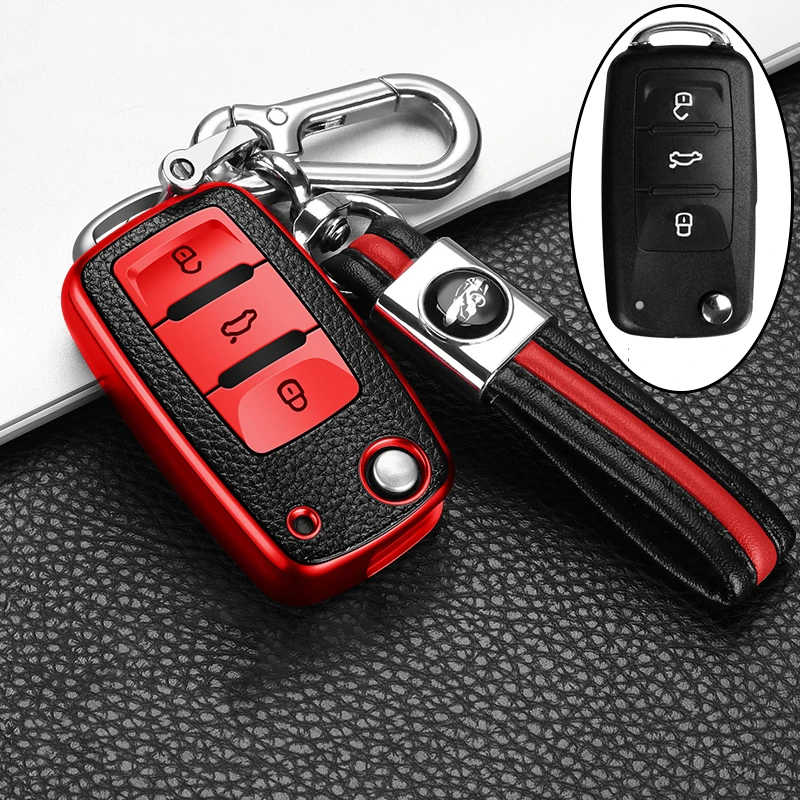 

Key protector Leather+TPU Car Key Cover Case For POLO Tiguan Passat B5 B6 B7 Golf EOS Scirocco Jetta MK6 Octavia Accessories