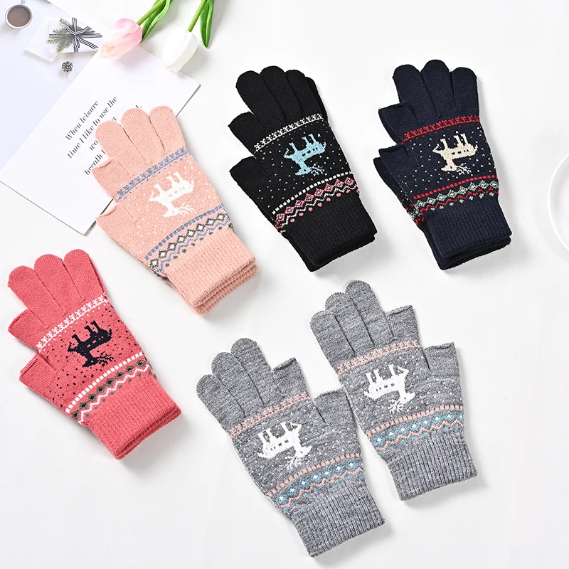 

Outdoor Thickened Gloves 1 Pair Fashion Half-finger Gloves Comfortable Neutral Winter Warm Knitted Gloves For Women Girls