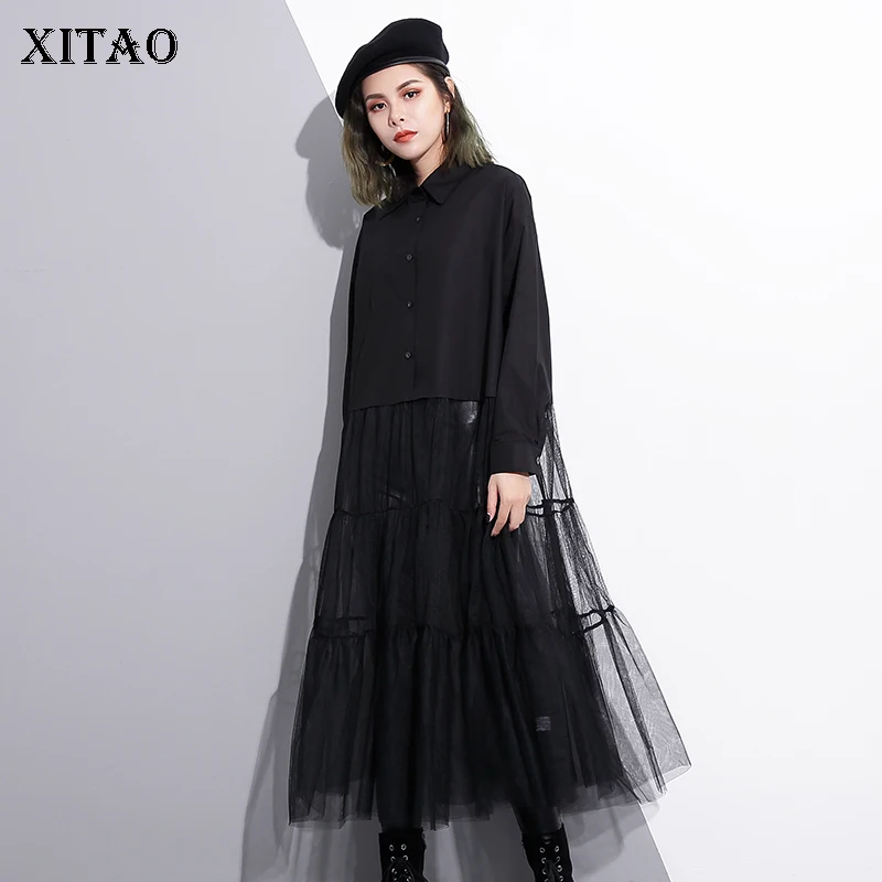 Женское платье с отложным воротником XITAO Осеннее однотонное Повседневное до