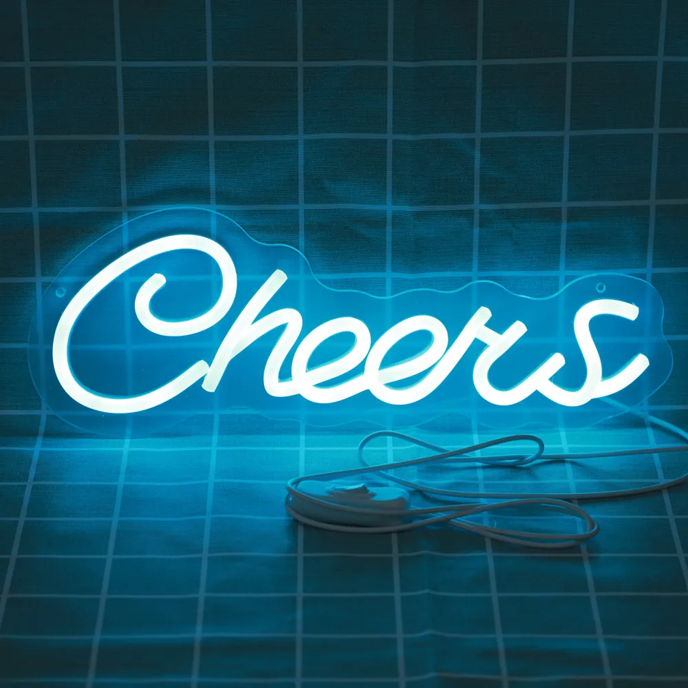 Neon Lights Cheers Design Logo Neon Text Visual Art Acrylic Sign Bar Club Led Lamp Room Transparent Lighting for Wall Decoration