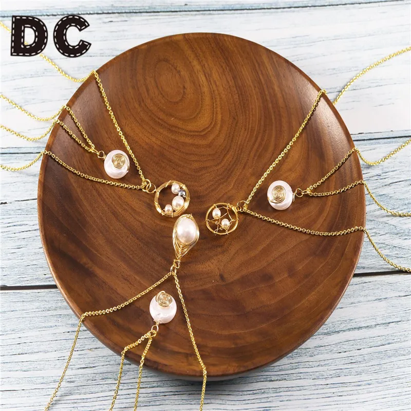 2 шт./компл. модные натуральные пресноводные жемчужные ожерелья золотистого