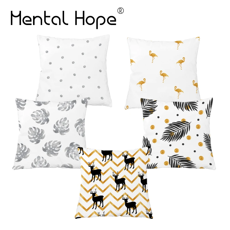 Наволочка с изображением золотых листьев домашний декоративный рисунком