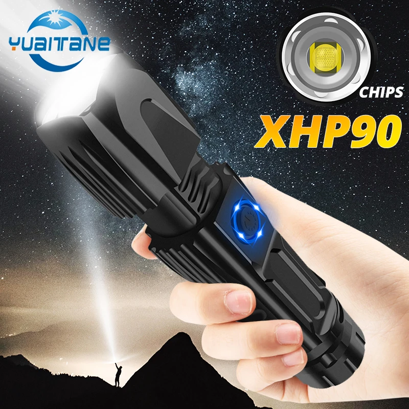 Мощный перезаряжаемый светодиодный фонарик XHP90 тактический фонарь онарик XHP70.2
