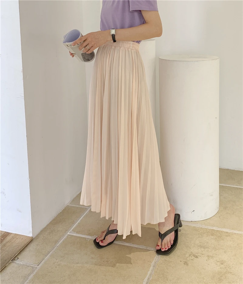 

Comelsexy High Waist Pleated Skirts Womens 2020 New Summer OL Elegant Solid A-Line Plus Size Maxi Long Chiffon Skirt Female