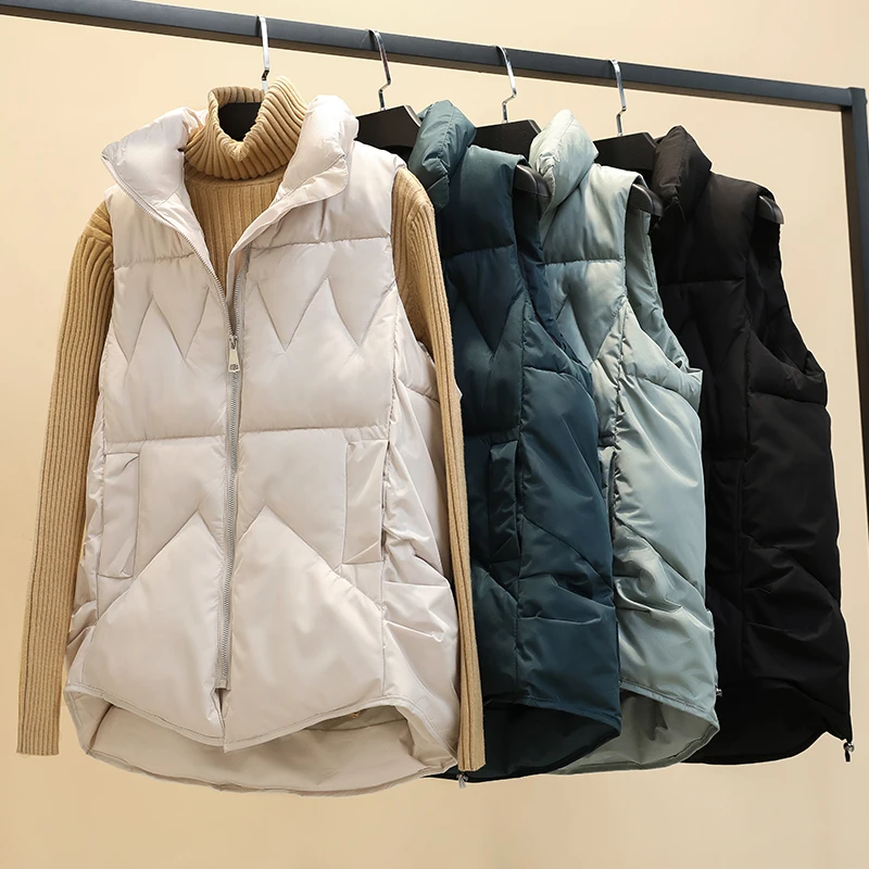 

Woman's Stand Collar Winter Warm Vest Jacket Female Sleeveless Cotton Padded Vest Casual Quilted Zipper Waistcoat Vest