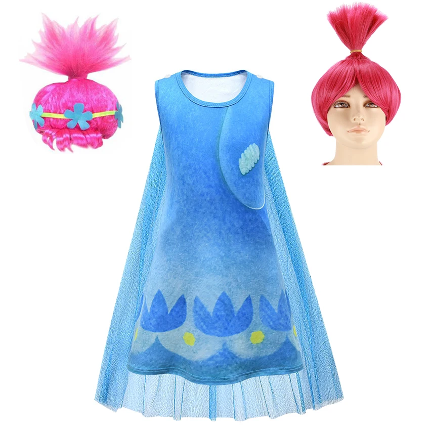 Платья для девочек костюм троллей мака косплей аниме костюмы на Хэллоуин детей
