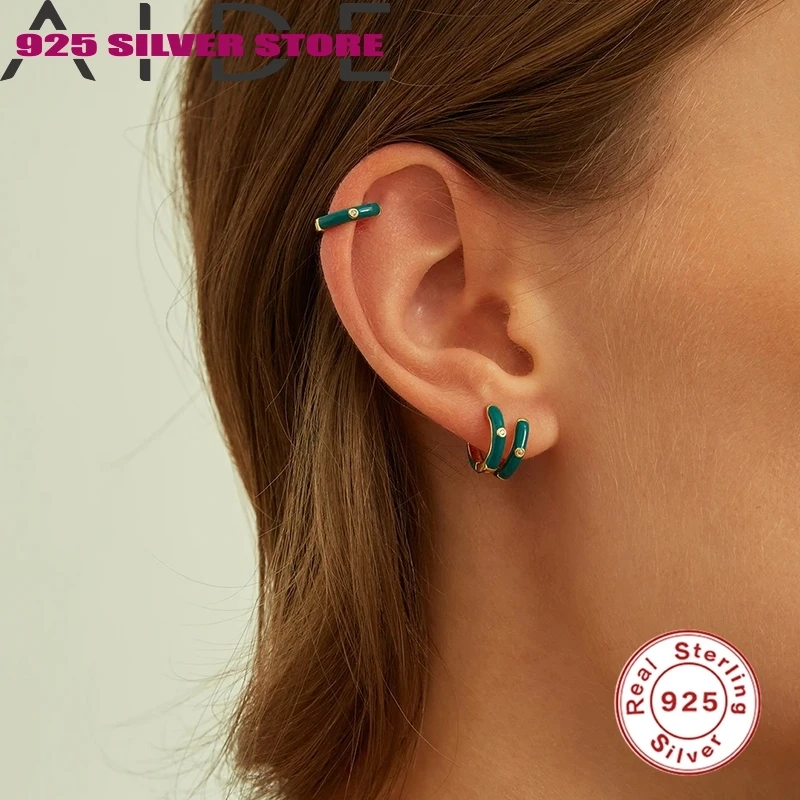 

Aide 925 Silver Rose Red Ename Hoops 5 Colors Women Piercing Pendiented Ohrringe Earring Fine Jewelry Crystal CA