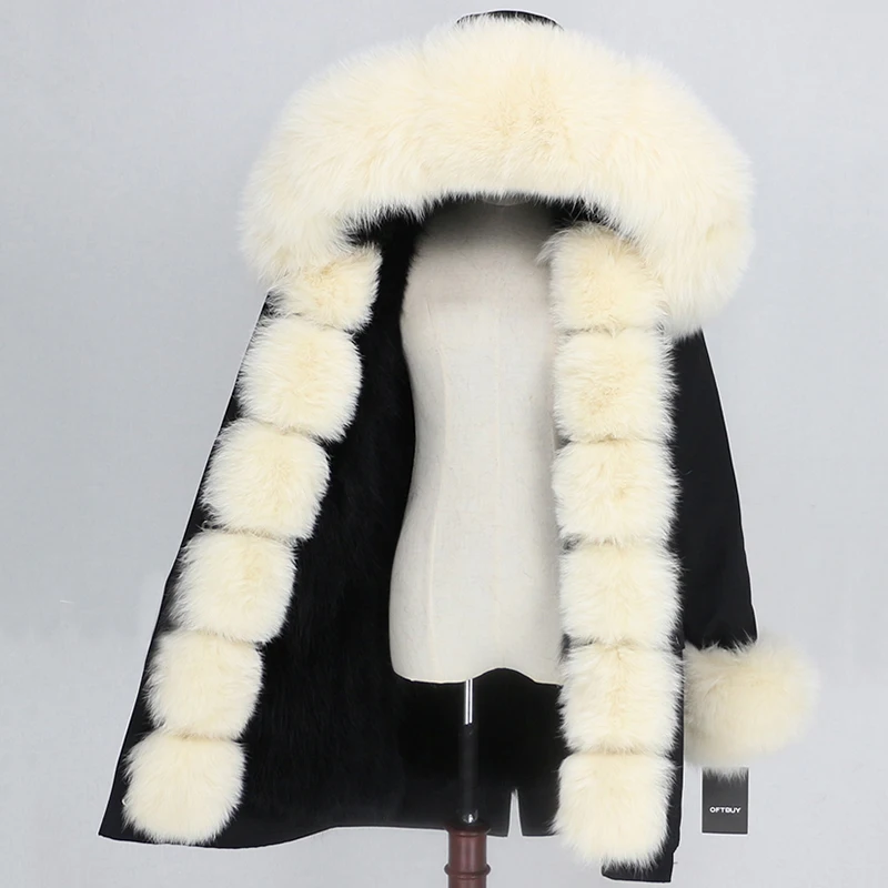 black black beige OFTBUY Водонепроницаемый верхняя одежда с натуральным мехом пальто Длинная парка зимняя куртка Для женщин с натуральным лисьим мехом на капюшоне уличная Съемная бренд - Цвет: black black beige