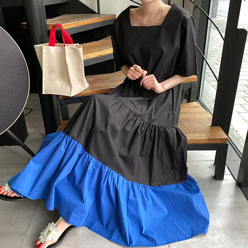 

Женское длинное платье-рубашка, винтажное платье макси составного кроя в Корейском стиле, Новинка лета 2022