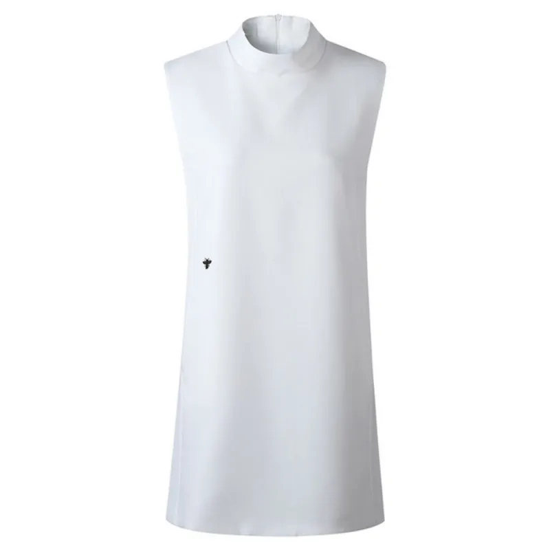 

2021 Women Casual Summer Dress High Neck Sleeveless Solid White Sexy Mini Dresses Female Embroidery Fashion Party Dress Vestidos