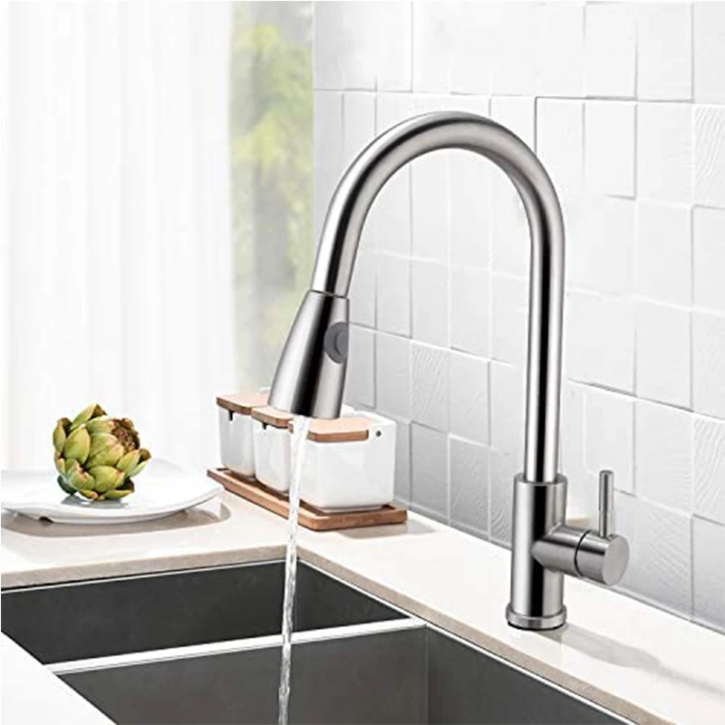 ruyage kitchen faucets single handle kitchen sink faucet brushed nickel stainless steel pulldown head faucet wflexible pullout free global shipping