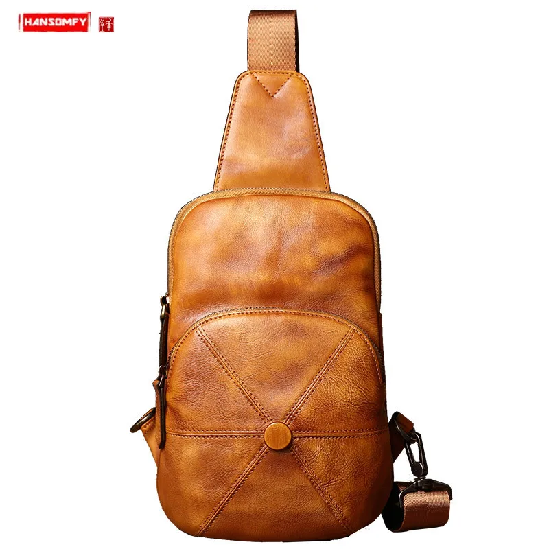 Leather Tide Brand Men's Chest Bag Cowhide Shoulder Bag Casual Men Messenger Bags Retro Fashion Small Crossbody Bag Male 2022