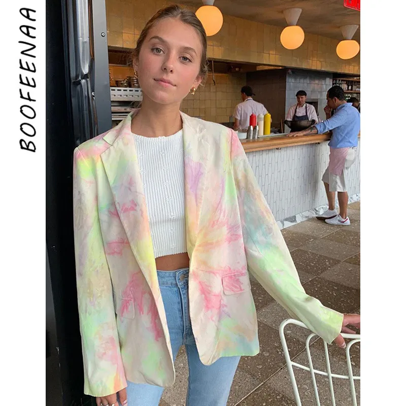 BOOFEENAA женские блейзеры с принтом и куртки пальто длинными рукавами костюм 2019