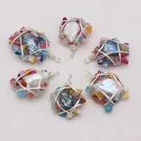 fashion small pendant natural resin pearl wrapped with copper wire charms for jewelry making diy necklace earring accessories