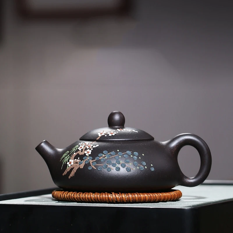 

160ml Handmade Flower Painting Shipiao Tea Kettle Yixing Purple Clay Teapots for Green Red Tea Home Kung Fu Teaware Sets