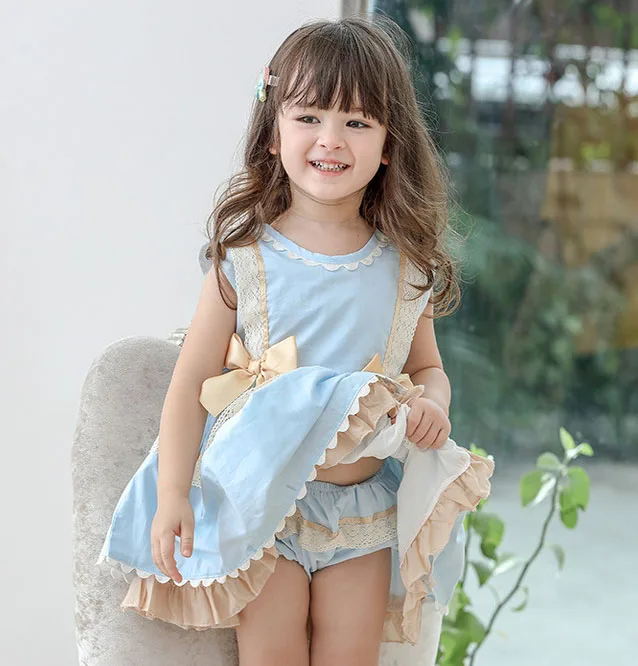 

Children New girls' suspender dress Lolita summer cool dress + 2-piece Shorts Set 1-8 years old