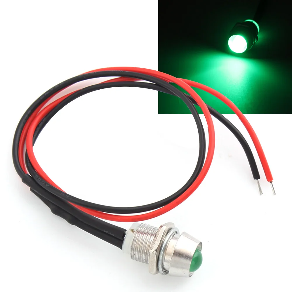 

IP67 LED Metal Indicator Light 7mm Waterproof Signal Lamp 12V Dot Light Green Lens Universal Motorcycles Car Truck Boat Scooter