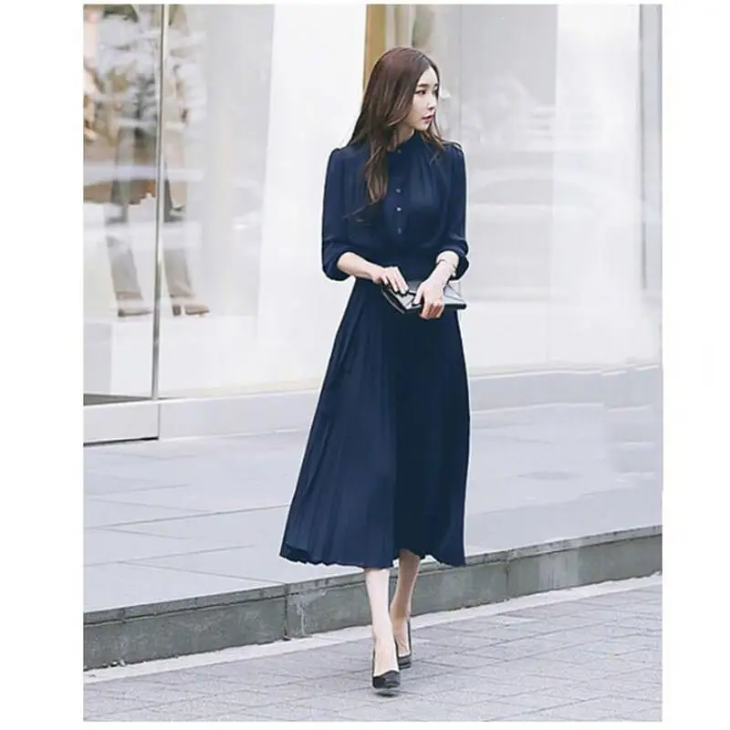 Женское плиссированное платье с длинным рукавом повседневное сексуальное