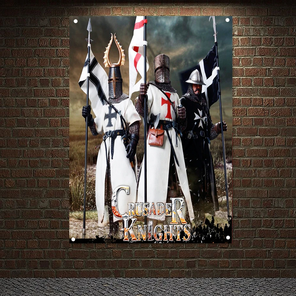 

Ancient Military Art Banners Flags, Mounted Templar Charging Into Battle Poster Canvas Painting, Knights Templar Wall Hanging 8