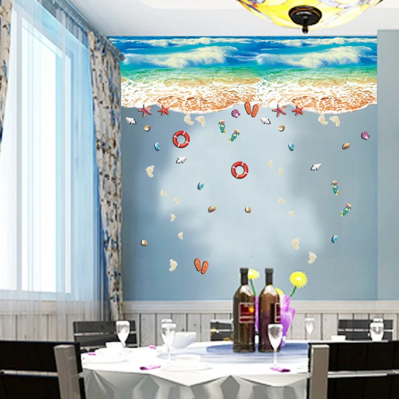 

2021 New Blue Sea Beach Starfish Footprint Wall Stickers Decorative Home Decor Floor Vinyl Mural Bathroom Living Room Decoration