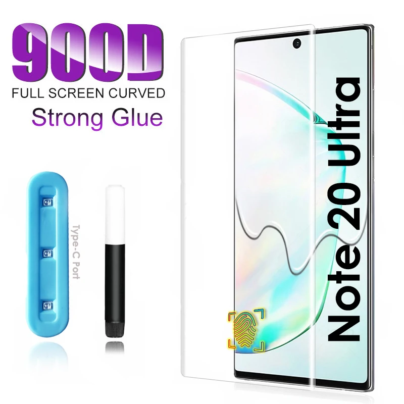 

UV Full glue Adhesive Tempered Glass film for Samsung Galaxy Note 20 Ultra Screen Protector FINGERPRINT UNLOCK for note 20 plus