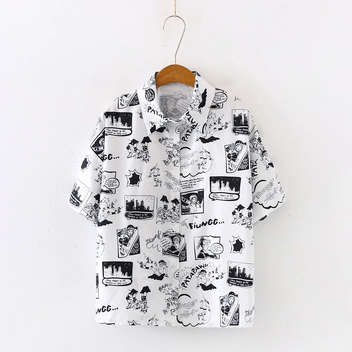 Summer New Fashion Women Short Sleeve White And Black Cartoon Letters Print Loose Tops Blouses Casual Office Lady Shirts Blouse | Женская