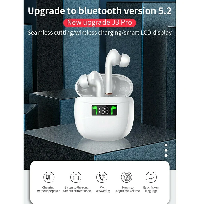 

J3 Pro Wireless Bluetooth 5.2 True Wireless Earplug LED Battery Display TWS Stereo Bluetooth Earphone Fitness Running Sports