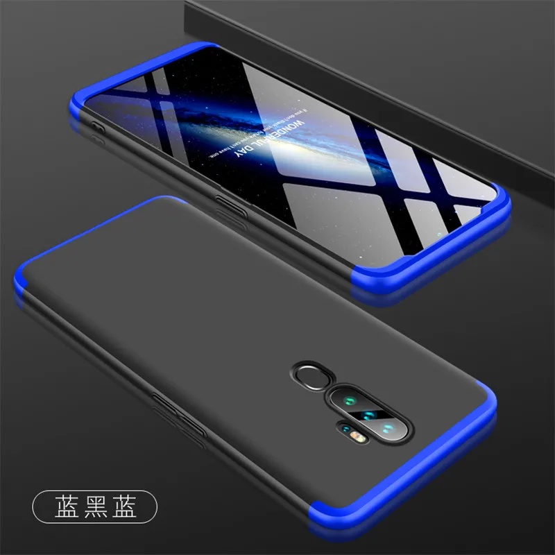 Oppo A5 A11X чехол A52020 360 градусов полное покрытие защищенное матовое твердое покрытие для Oppo A9 цветное покрытие со стеклянной пленкой - Цвет: Black and Blue