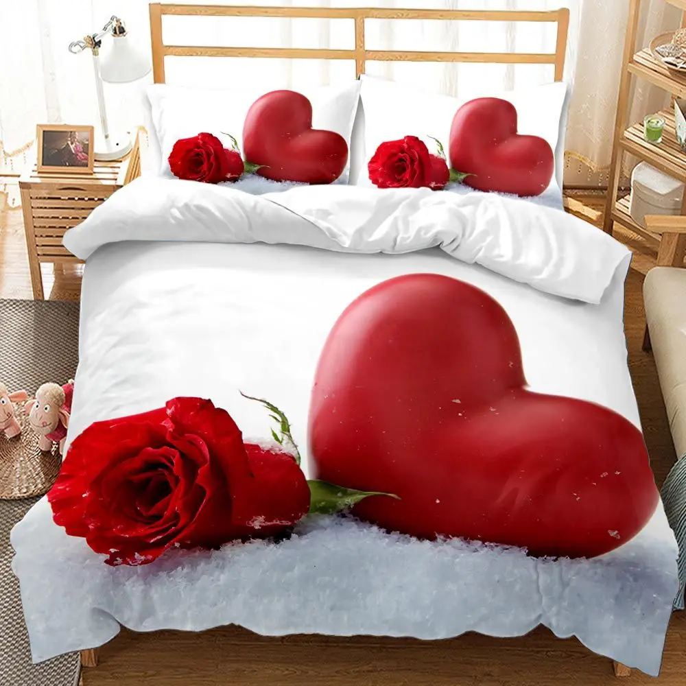 

Valentine's Day 3D Flower Bedding Set Pillowcases Comforter Bedclothes Bed Linen Luxury Red Rose Duvet Covers