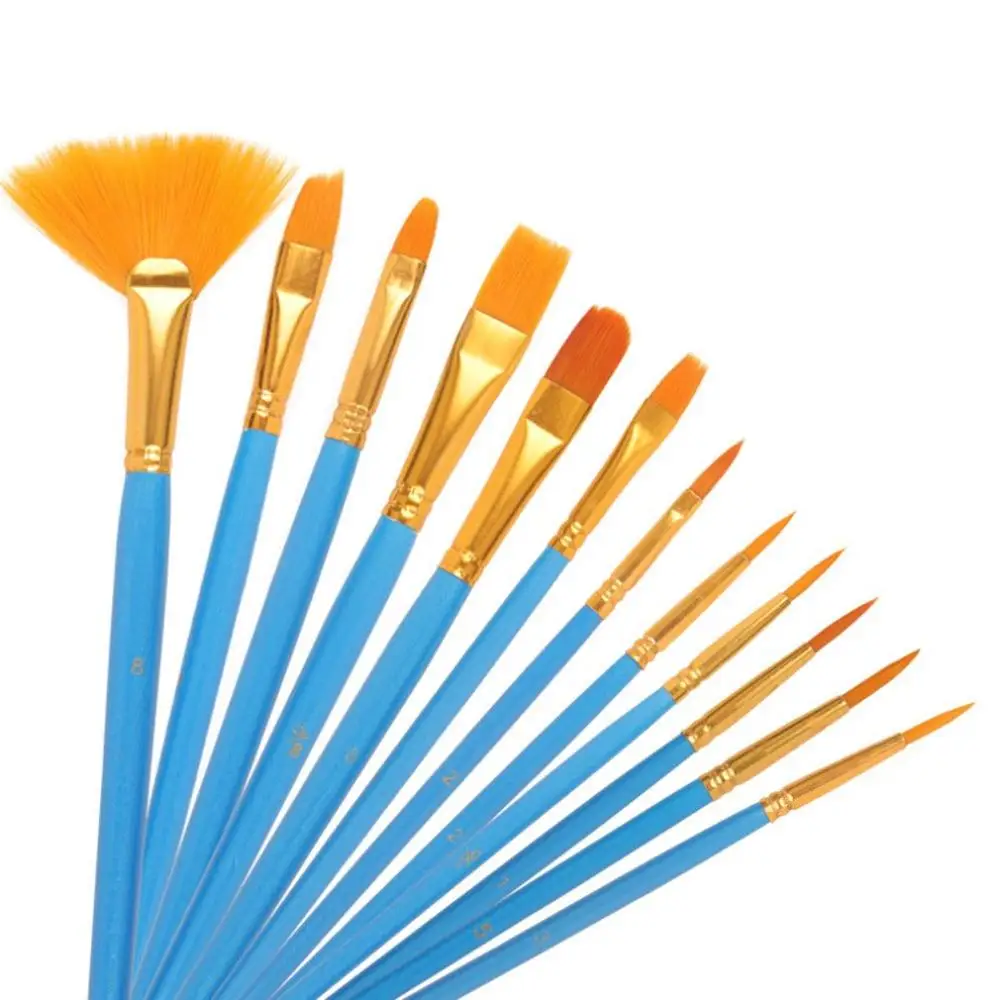 

12Pcs/set Nylon Artist Paint Brush Professional Watercolor Acrylic Wooden Handle Painting Brushes Art Supplies Stationery