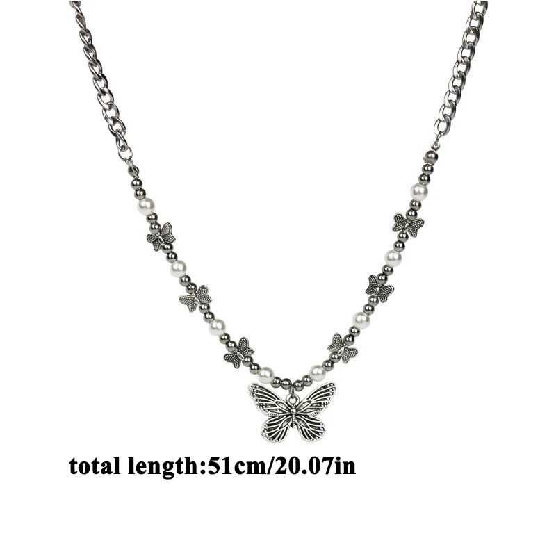 

Punk Gothic Butterfly Pendant Necklace Choker Pearl Hip Hop Personality Fashion Jewelry For Women Girls Gifts Party