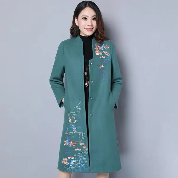 Женский кардиган шерсть плюс размер большой теплый жакет вышивка длинный 3xl 4xl