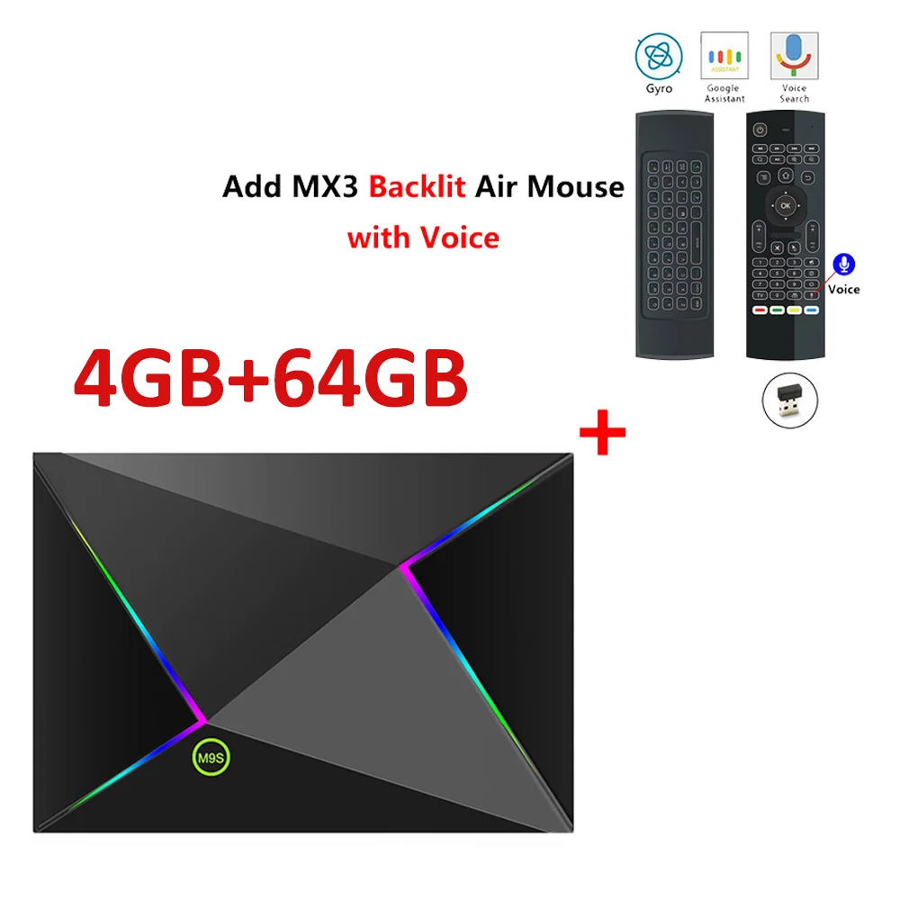 M9S Z8 Smart Tv Box Android9.0 2,4G wifi LAN 10/100M 6K HD телеприставка 4 ГБ 32 ГБ/64 ГБ 3D 2,4G беспроводная мышь Youtube медиаплеер - Цвет: 4GB64GB add mx3l mic