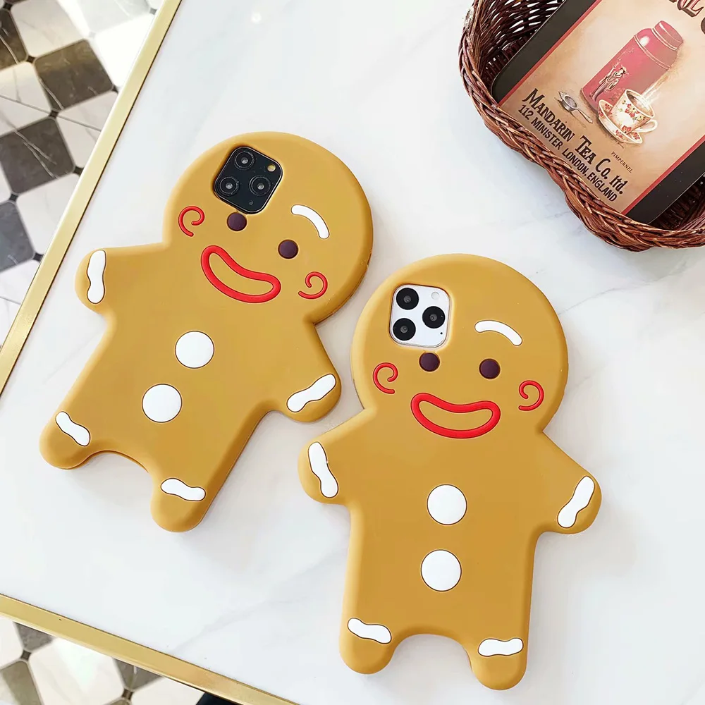 

For iPhone SE 2020 6 7 8 Plus XS XR 11 12 Pro Max Mini 3D Cute Cartoon Gingerbread Man Soft Silicone Case Phone Shockproof Cover