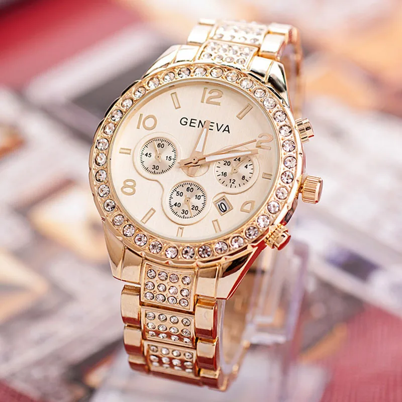 Luxus Damen Uhr Automatische Kalender Damen Uhr Damen Edelstahl Prazision Uhr Strass Luxus Casual Quarzuhr