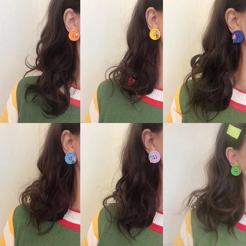 Серьги гвоздики в японском стиле Харадзюку большие разноцветные винтажные