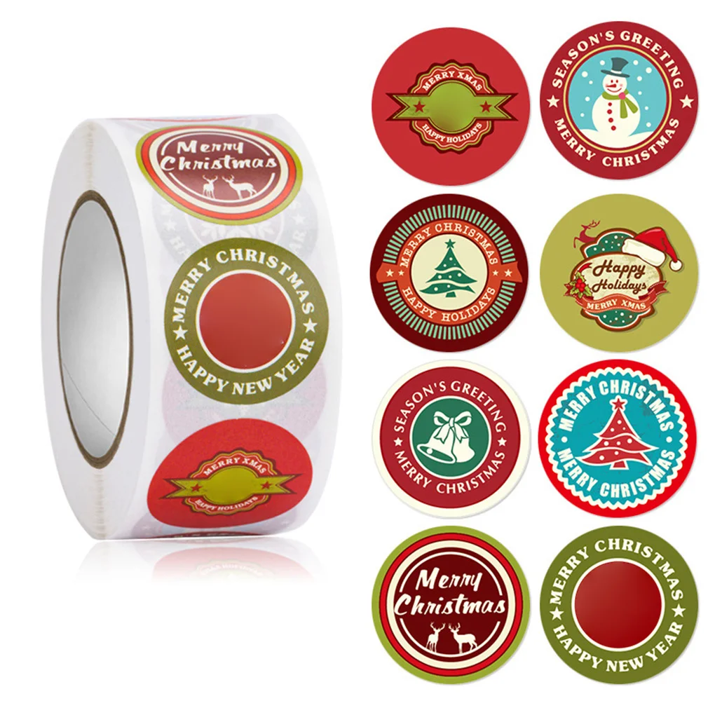 

Christmas Themed Seal Labels Envelope Round Stickers Self-Adhesive Scrapbooking DIY Craft Gift Wrapping Decor, Type 1
