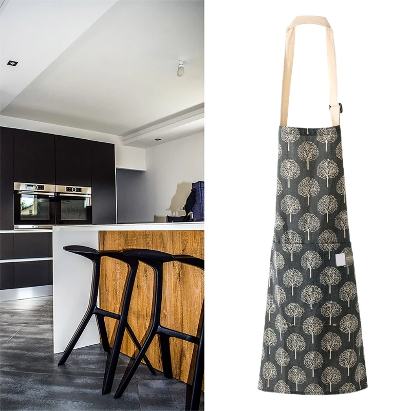 

MXLB Cotton Linen Cooking Apron Waterproof Adjustable Kitchen Aprons for Men Women
