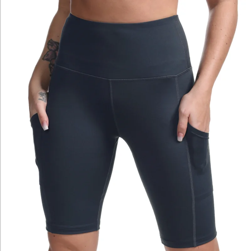 

Slim Fit High Waist Yoga Sport Shorts Hip Push Up Women Plain Soft Nylon Fitness Running Shorts Tummy Control Workout Gym Shorts