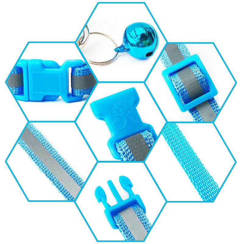 Светоотражающий ошейник для кошек с колокольчиком однотонный нейлоновый