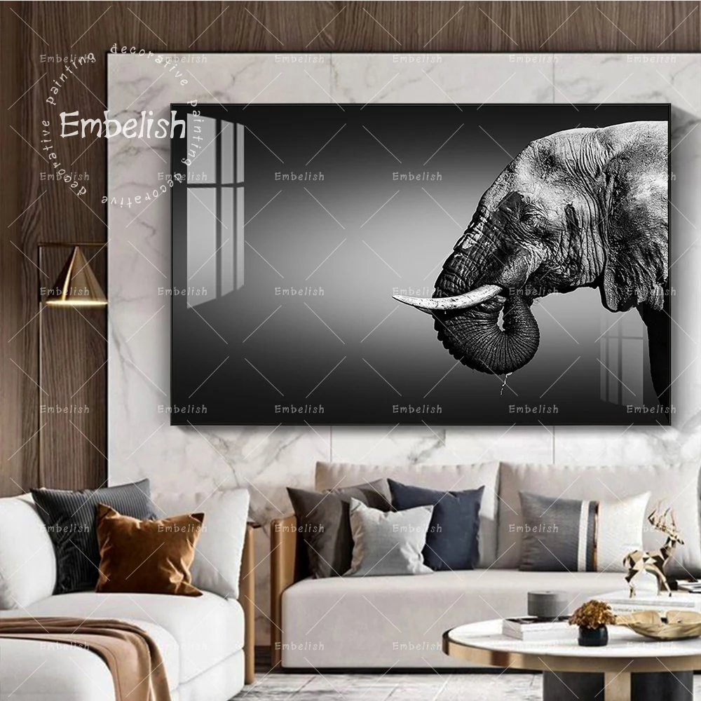 

1 Pieces Black And White Cool Africa Elephants Animals Wall Art Pictures For Living Room Home Decor Posters HD Canvas Paintings