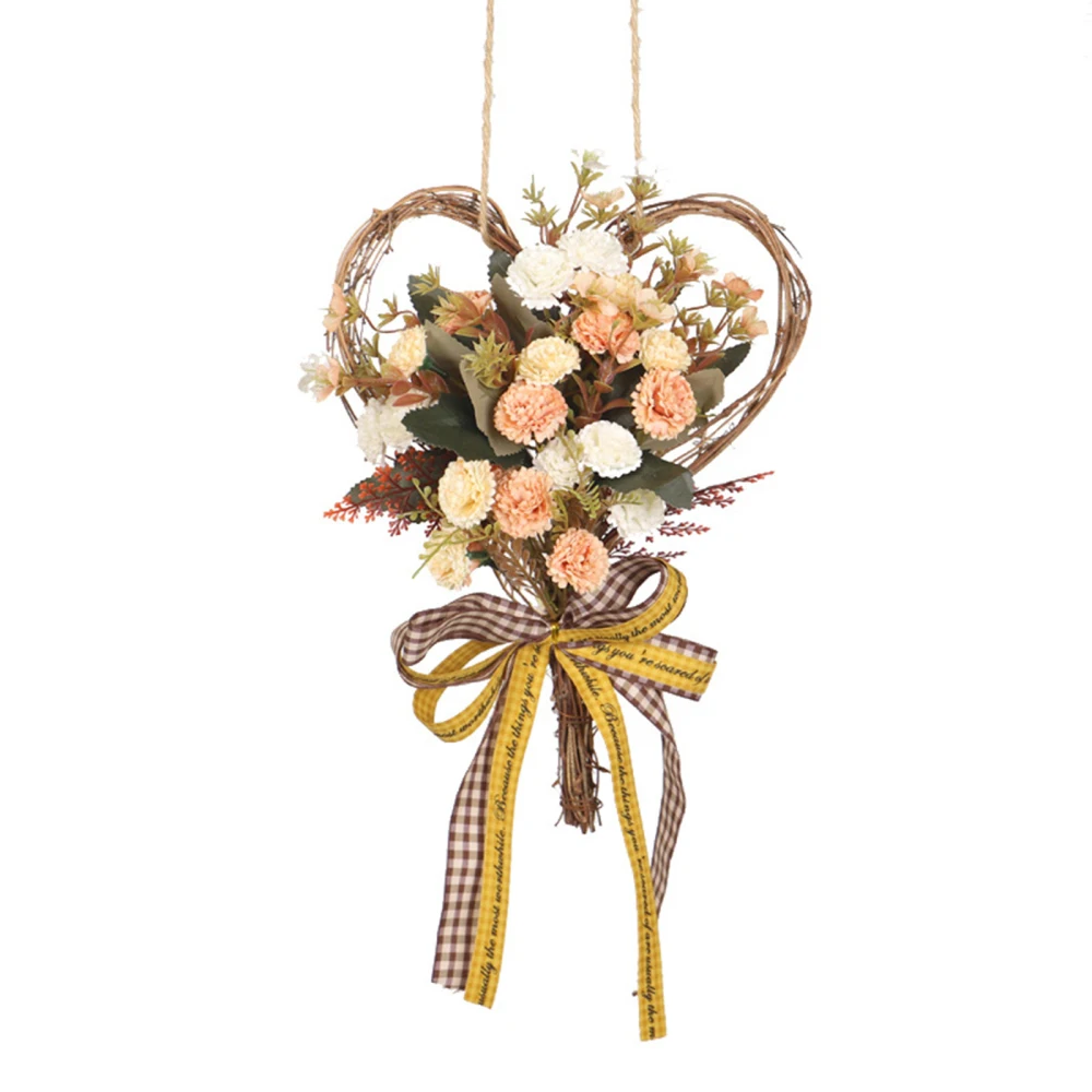 Simulation Carnation Artificial Wreath Bouquet Home Decoration Wall-mounted Heart-shaped Ribbon Garland