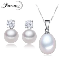 wedding jewelry sets fashion white black natural freshwater pearl pendant necklaces women stud earrings elegant set
