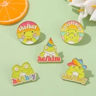 Мультяшные эмалевые булавки с зеленой лягушкой, персональные Броши с местом для третьих людей, Детские значки, украшение для одежды, булавки для лацканов, подарок, оптовая продажа