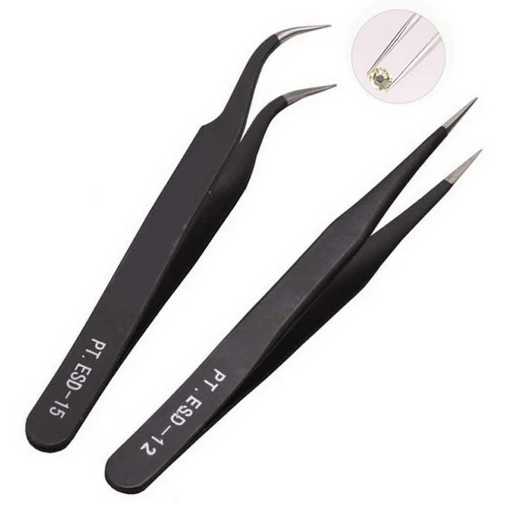 

6/10Pcs Tweezers Tools Kit ESD Precision Antistatic Tip Curved Straight Stainless Steel Nipper Repair Tool for computer watch