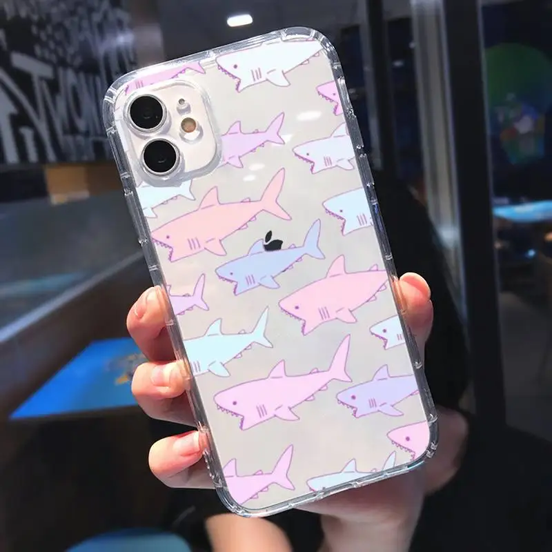 

shark cartoon Phone Case Transparent for iPhone 11 12 mini pro 8 7 6 6S XS MAX Plus X 5S SE 2020 XR