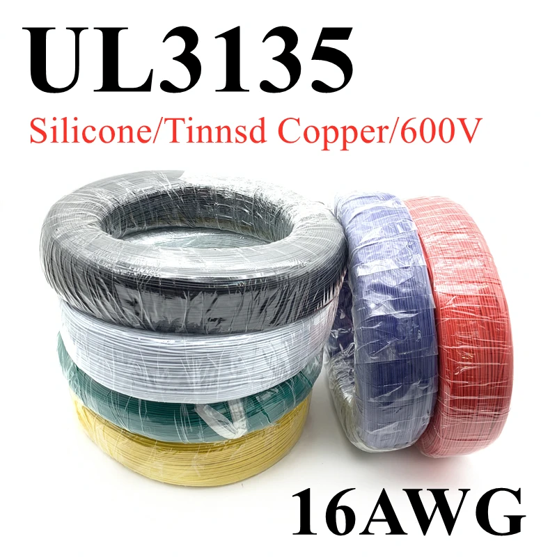 

1M 16AWG Silicone Rubber Wire Electron Copper Wire Insulated LED Lamp Lighting Cable Soft Flexible High Temperature Line UL3135
